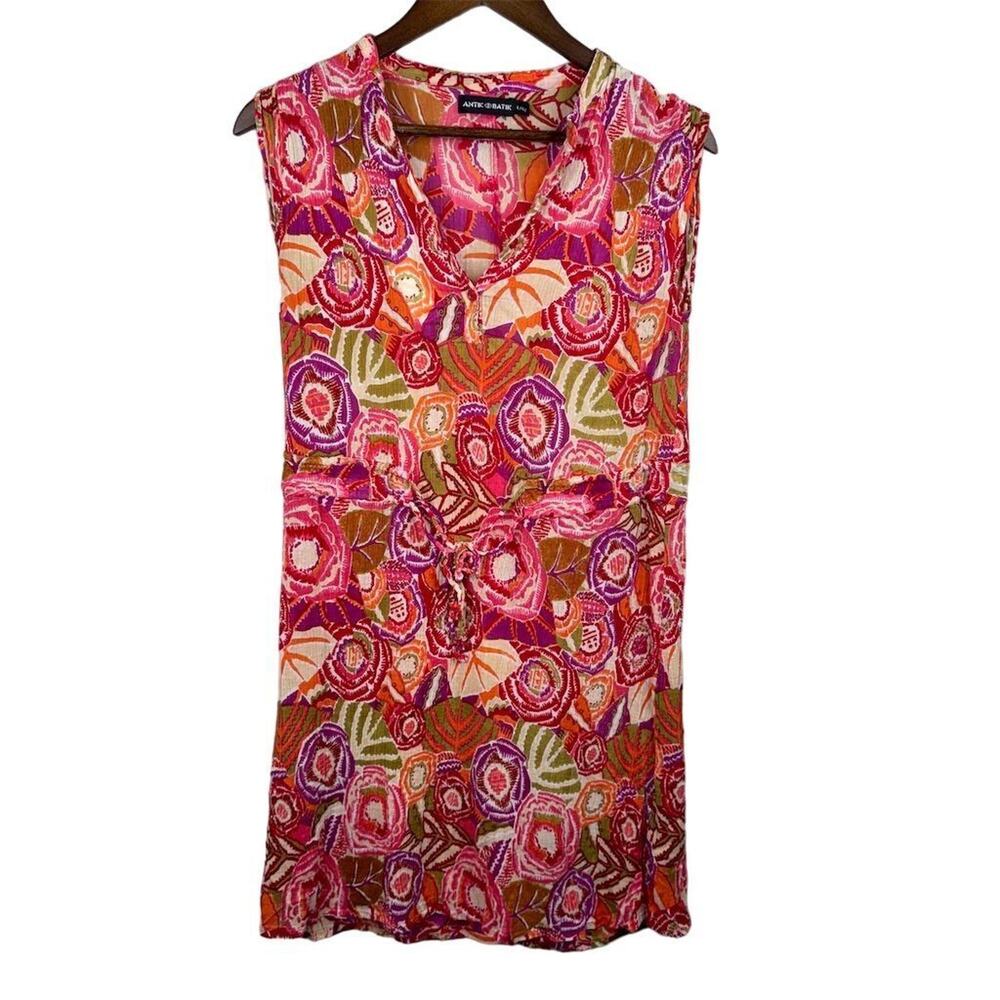 Antik Batik Women's L Floral V-Neck Sleeveless Knee Dress Coastal Preppy Chic